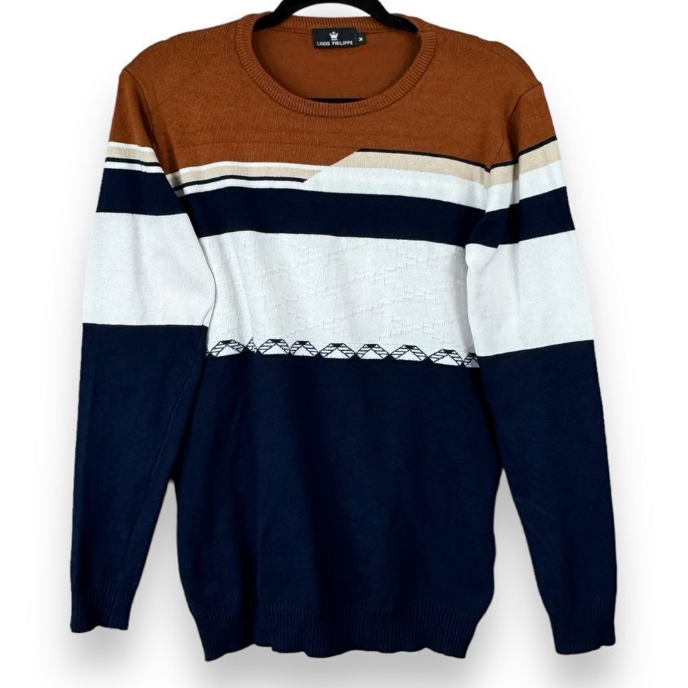 Louis Philippe Colorblock Pullover Sweater Medium M Men’s Knit Crewneck Cotton